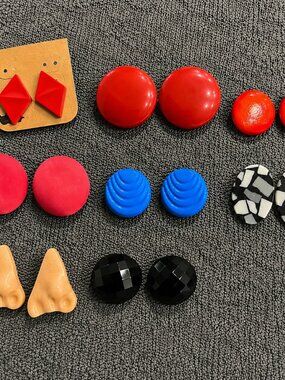 Vintage Retro Statement Stud Earrings Lot – Red Pink Blue Black Abstract 80s 90s